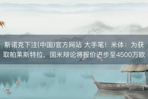 斯诺克下注(中国)官方网站 大手笔！米体：为获取帕莱斯特拉，国米辩论将报价进步至4500万欧